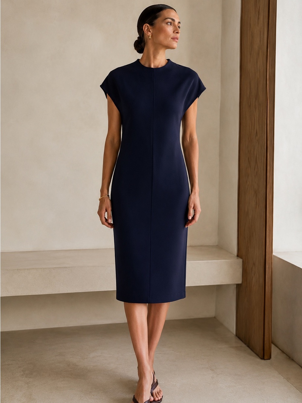 Roucha Ponte Seamed Midi Dress Navy Blue 3 L XL